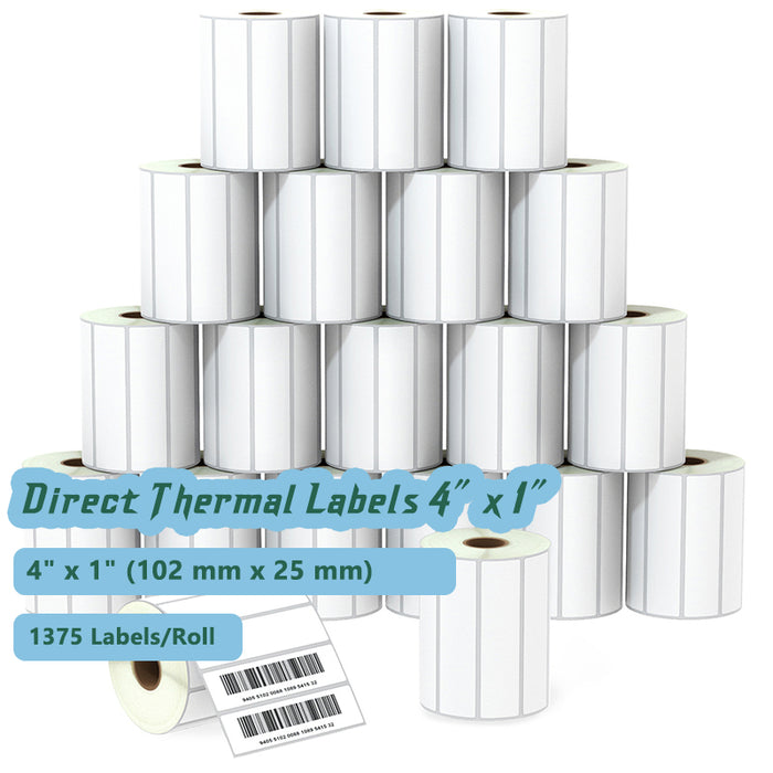 Zebra 4" x 1" Labels - 20 Rolls